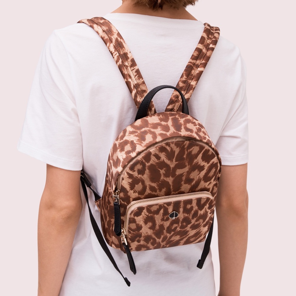 KATE SPADE Small Taylor Leopard Satin Nylon Backpack - Picture 2 of 7